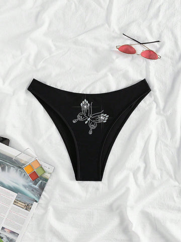 Women's Butterfly Rhinestone Design Bikini Bottom
