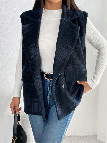 Plaid Double Breasted Vest Blazer