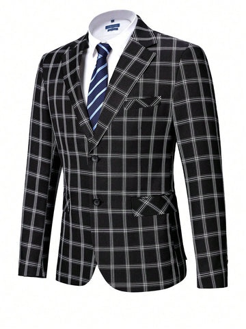 1pc Men's Plaid Notched Collar Single Breasted Suit