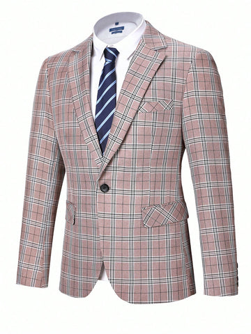 Men's Plaid Notched Lapel Suit Jacket