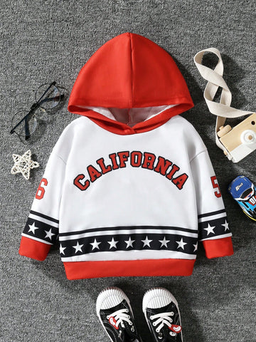 Baby Boy Star & Letter Graphic Colorblock Hooded Sweatshirt