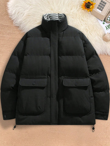 Men's Super Oversized Puffer Coat With Flap Pockets And Drawstring Hem