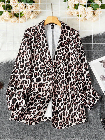 Leopard Print Shawl Collar Open Front Blazer