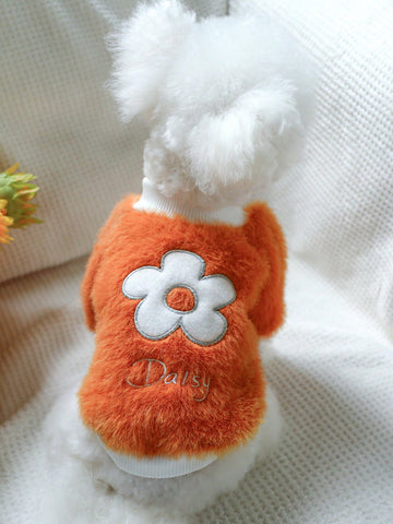 1pc Pet Dog Clothes Teddy, Bichon, Pomeranian Winter Warm Cute Floral Hoodie