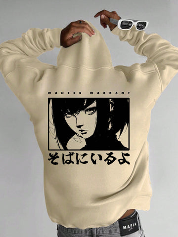 Men's Hooded Sweatshirt With Portrait And Japanese Print