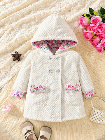 Baby Girls' Floral Fleece Hoodie Jacket, Simple Vacation Style For Spring/autumn