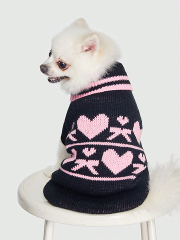 Cute Black Knitted Pet Sweater For Cats And Dogs, Warm For Autumn And Winter