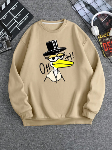 Men Cartoon And Letter Graphic Thermal Lined Sweatshirt