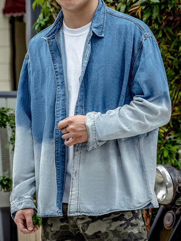 Men's Ombre Button Front Extra-Oversized Denim Shirt Without T-Shirt