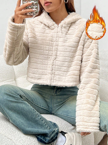 Ladies Apricot Hooded Warm Fleece Jacket