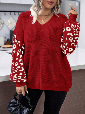 Plus Size Leopard Print Sweater