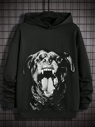 Men's Casual Loose-Fit Hooded Sweatshirt With Animal Print
