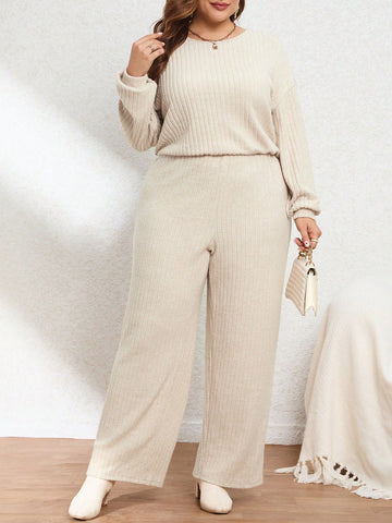 Plus Size Long Sleeve Ribbed Jumpsuit