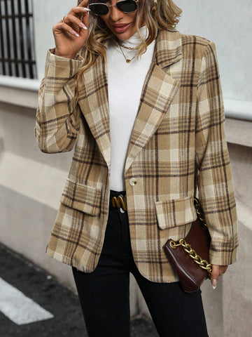 Women's Plaid Notched Collar Blazer Coat