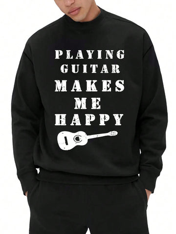 Men's Guitar Slogan Printed Sweatshirt