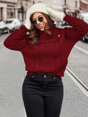 Plus Size Women's Wine Red Sweater Pullover