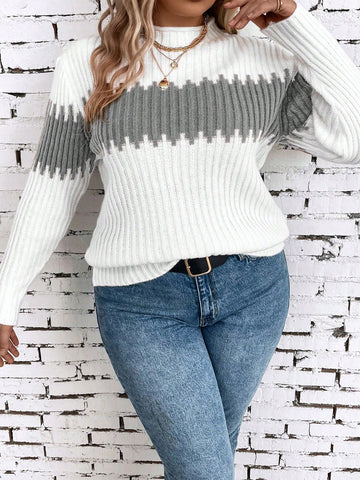 Plus Colorblock Ribbed Knit Sweater