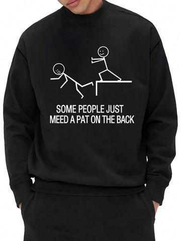 Men's Cartoon Character And Slogan Printed Sweatshirt