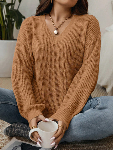 Plus Size Solid Color Sweater Pullover