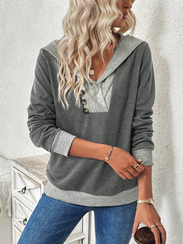 Contrast Color Hooded Long Sleeve Sweatshirt