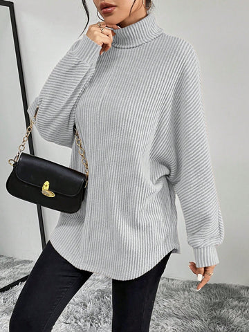 Women's Solid Color Ribbed Texture Turtleneck Pullover Sweater