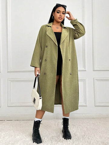 Plus Size Double Breasted Belted Coat