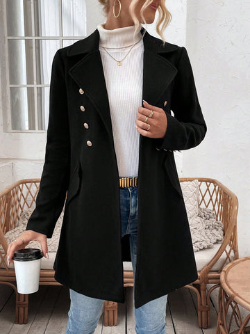 Double Breasted Notched Collar Wool Coat