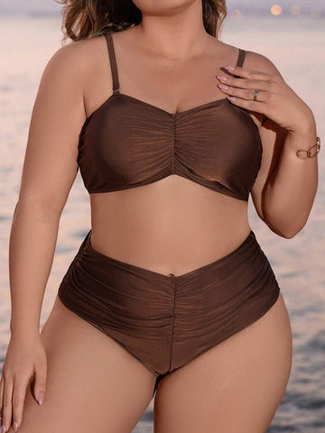 Plus Size Swimsuit Set With Thin Straps And Ruffled Design