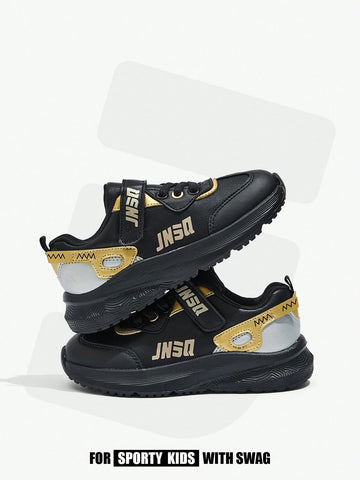 Fashionable Comfortable Flat Portable Boys' Gold Colorblock Sneakers