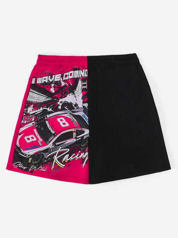 Letter Graphic Colorblock Track Shorts