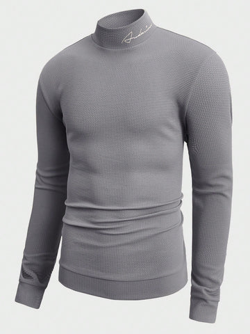Men's Gray Stand Collar Knitted Long Sleeve Sports Sweatshirt