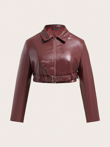 Plus Size Women's Short Leather Jacket