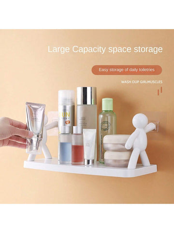 1pc Multifunctional Simple Wall-mounted Barrier Shaped Storage Shelf, Bathroom Or Kitchen Or Living Room