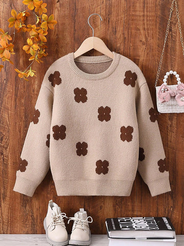 Girls' (big) Drop Shoulder Floral Pattern Sweater