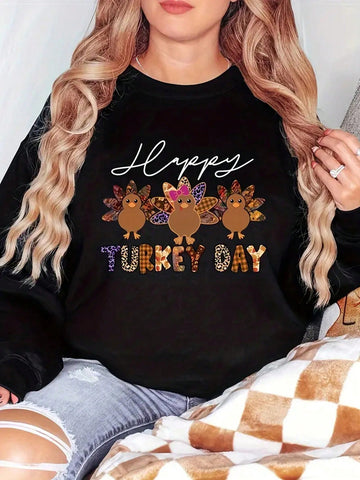 Women's Fashionable Cartoon Turkey Loose Printed Sweatshirt
