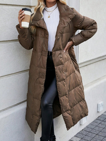 Women's Simple Solid Color Long Down Jacket