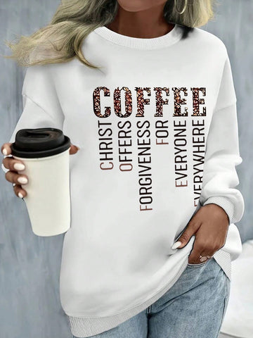 Women'S Coffee Print Fleece Sweatshirt