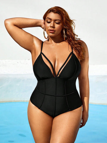 Plus Size Women's One-piece Swimsuit With Back Tie Detail