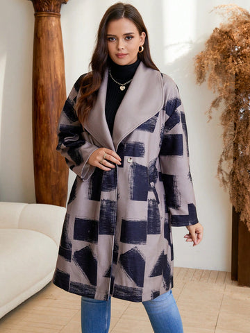 Plus Size Women's Lapel Thick Woolen Coat