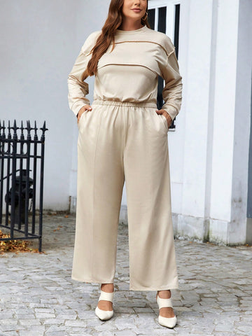 Plus Size Wide Leg Jumpsuit With Outer Seams