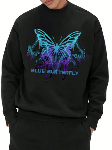 Men's Butterfly Patterned Crew Neck Sweatshirt