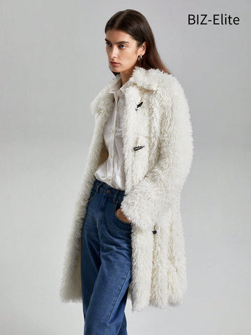 Women's Monochrome Coat With Horn Buttons