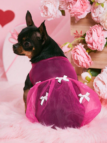 Petsin Valentine's Day Pink Organza Translucent Lovely Bowknot Pet Skirt