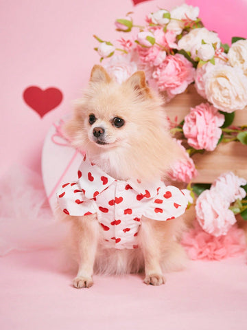 Valentine's Day Petsin Red Heart & White Bubble Sleeved Princess Dress Cute Pet Skirt