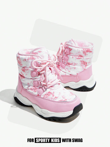 Fashionable Color-block Children's Flat Comfortable Plus Velvet Warm Snow Boots