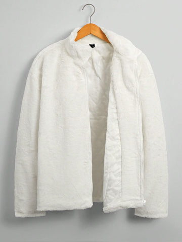 Men's Loose Fit Fleece Winter Coat With Zipper Closure