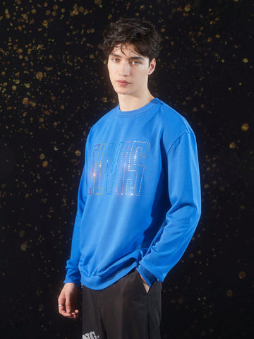 Men's Diamante Embellished Drop Shoulder Letter Printed Sweatshirt
