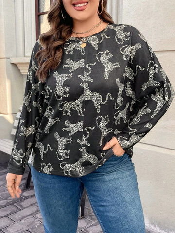 Ladies' Plus Size Leopard Print T-shirt