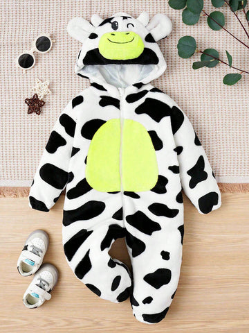 Baby Boys' / Girls' Cartoon Cow Shaped Thick Warm Hooded Flannel Jumpsuit