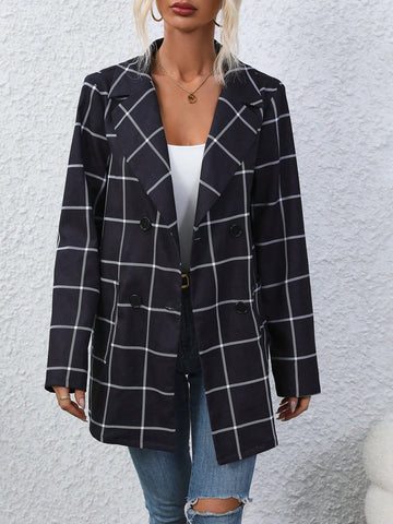 Women's Plaid Double-breasted Coat